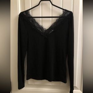 H&M Black Long Sleeve with Lace Details - Size M